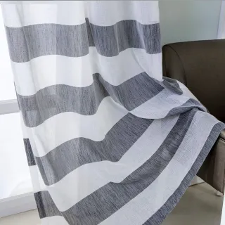 【PLUSIEURS】復古條紋穿環落地窗簾 窗紗(單件寬140x高245公分)