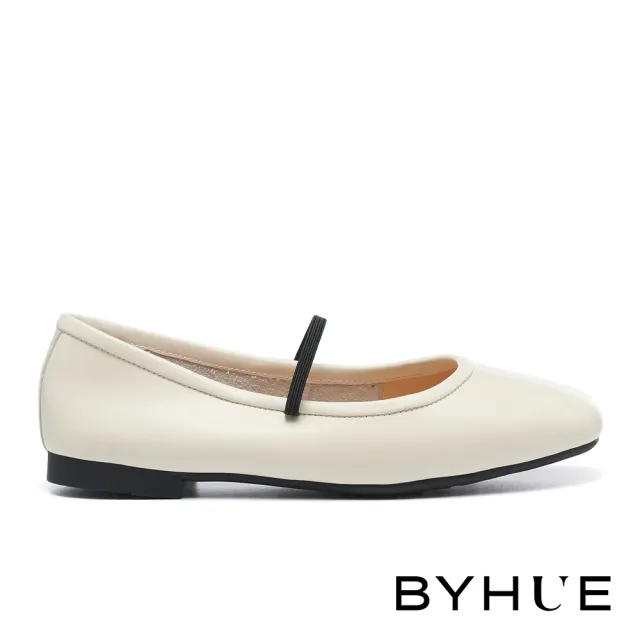 【BYHUE】簡約純色繫帶方頭瑪莉珍軟芯Q底平底鞋(白)