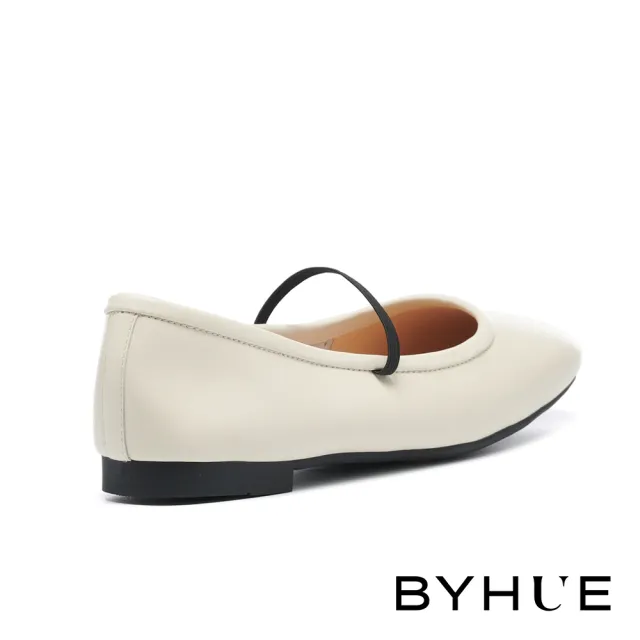 【BYHUE】簡約純色繫帶方頭瑪莉珍軟芯Q底平底鞋(白)