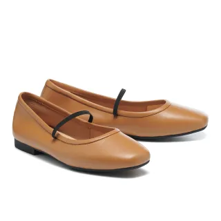 【BYHUE】簡約純色繫帶方頭瑪莉珍軟芯Q底平底鞋(棕)