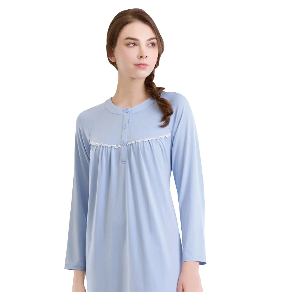 【Wacoal 華歌爾】睡衣-睡眠研究系列 M-L膠原蛋白半開襟洋裝 LWB06133BU(天空藍)
