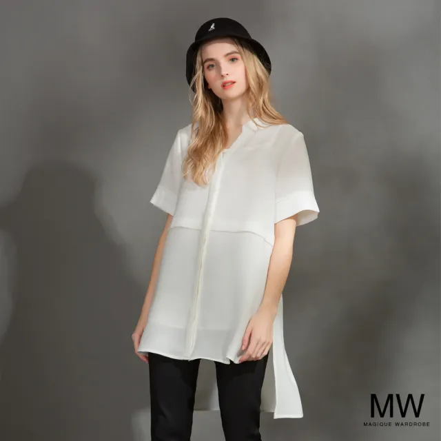 【MAGIQUE WARDROBE】兩件式小立V領雪紡長短後長上衣(2色)