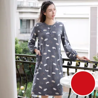 【Wacoal 華歌爾】睡衣-家居系列 M-L純棉針織糖果印花洋裝 LWY48133RJ(火星紅)