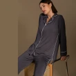 【COEMI】兩件式長袖開釦睡衣 居家服 長袖套裝 女睡衣(深灰-231C031)