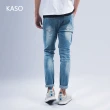 【KASO】彈力刷破錐形牛仔褲 復古藍 韓版 窄款修身牛仔褲 8801(刷破 錐形牛仔褲 韓版修身 彈力牛仔褲)