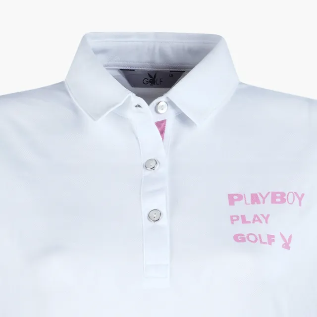 【PLAYBOY GOLF】女款隱約緹花短袖POLO衫-白(吸濕排汗/抗UV/高爾夫球衫/KA23103-87)