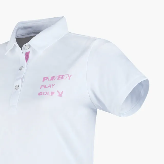 【PLAYBOY GOLF】女款隱約緹花短袖POLO衫-白(吸濕排汗/抗UV/高爾夫球衫/KA23103-87)