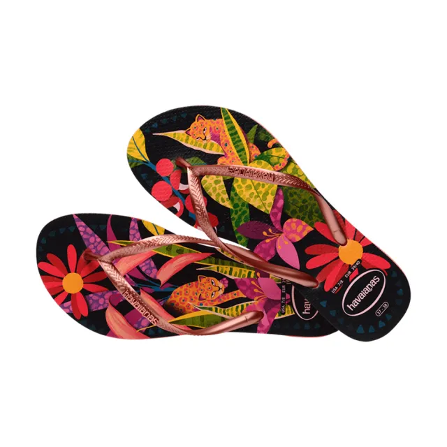 【havaianas 哈瓦仕】拖鞋 女鞋 夾腳拖 花卉 花豹 Slim Tropical 黑 4122111-1256W(哈瓦士)