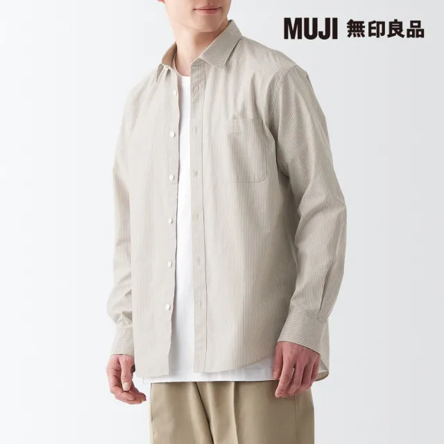 【MUJI 無印良品】男棉水洗平織布長袖襯衫(共10色)