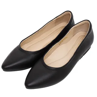 【Ann’S】舒適選擇-素面真皮小羊皮隱形坡跟尖頭包鞋(黑)