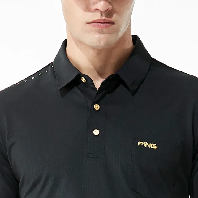 【PING】男款素面口袋短袖POLO衫-黑(吸濕排汗/抗UV/GOLF/高爾夫球衫/PA23107-88)