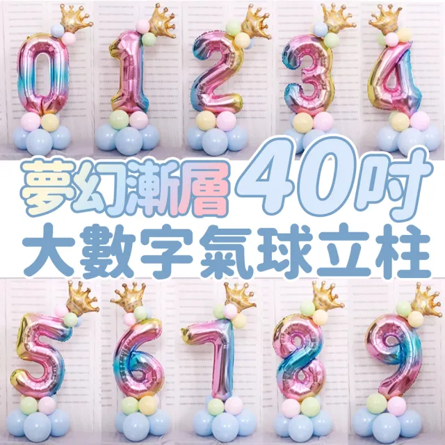 夢幻漸層40吋大數字氣球立柱1組(生日派對 求婚告白 畢業跨年 七夕情人節 寶寶周歲 布置)