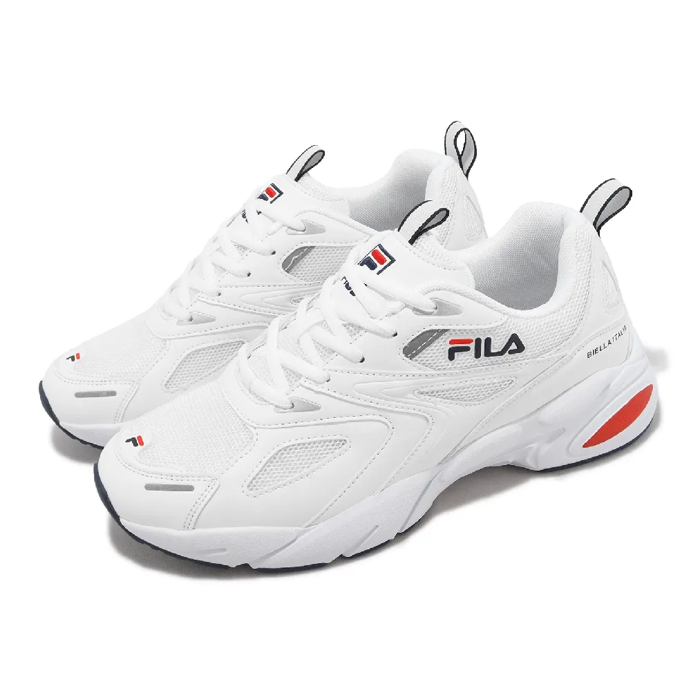 【FILA】休閒鞋 Defender 男鞋 白 深藍 厚底 增高 老爹鞋 斐樂(1J907X123)