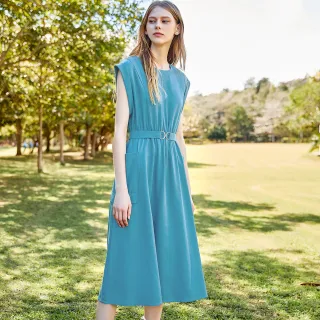 【ILEY 伊蕾】都會氣質萊賽爾連袖長洋裝(藍色；M-XL；1222087063)