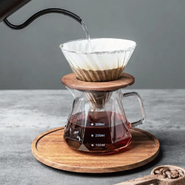 【MOREJIA】高硼硅耐熱玻璃  手沖咖啡壺套裝 濾杯 咖啡壺 分享壺 咖啡分享壺 玻璃壺(白色)