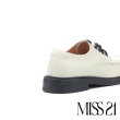 【MISS 21】懷舊經典光澤感全真皮綁帶厚底鞋(白)