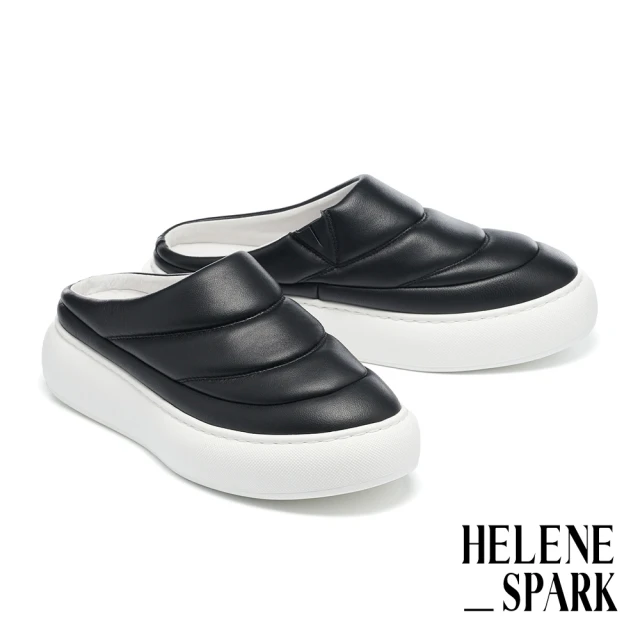 HELENE_SPARK 舒適率性純色澎感軟羊皮穆勒厚底拖鞋(黑)