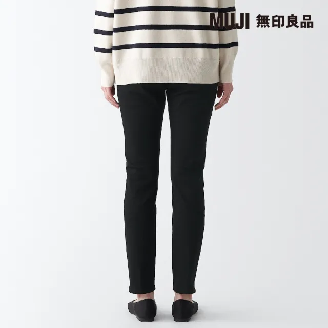 【MUJI 無印良品】女有機棉混超彈力丹寧窄版褲(黑色)