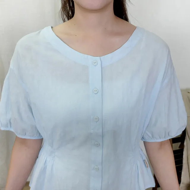 【Hana Mokuba】花木馬日系女裝落肩泡袖鬆緊收腰氣質上衣(上衣)