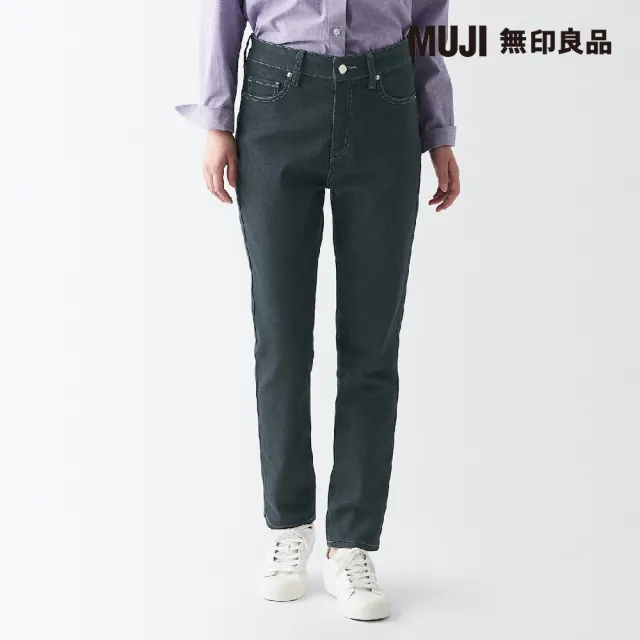 【MUJI 無印良品】女有機棉混彈性丹寧合身褲(墨灰)