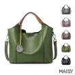 【MAISY】歐美流行風格牛皮子母手提包(現+預  黑色／卡其棕／灰色／紫色／綠色)