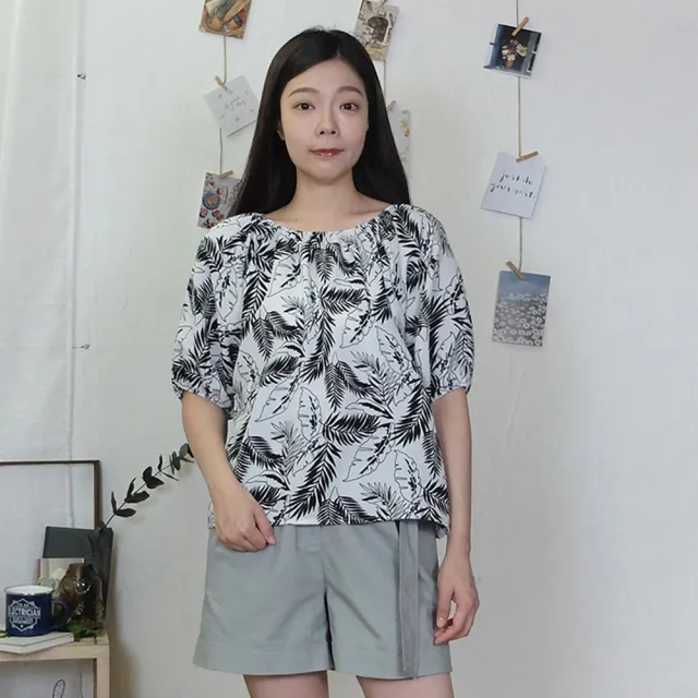 【Hana Mokuba】花木馬日系女裝鬆緊一字領泡袖A襬上衣(上衣)