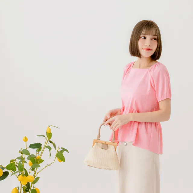 【OB 嚴選】純棉小方領鬆緊公主澎袖前短後長上衣親子款女 《AB17991》