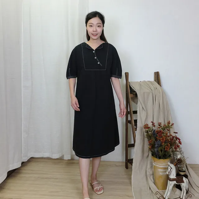 【Hana Mokuba】花木馬日系女裝翻領設計別緻剪裁氣質綁帶洋裝(洋裝)