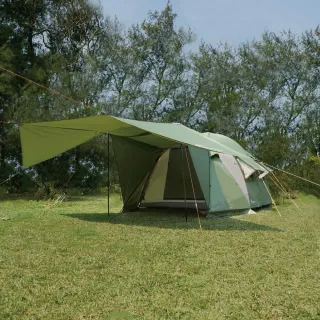 【ADISI】銀槭鋁桿六人帳 AT23058 軍綠-奶茶(露營、戶外、帳篷、野餐、野營、輕量)