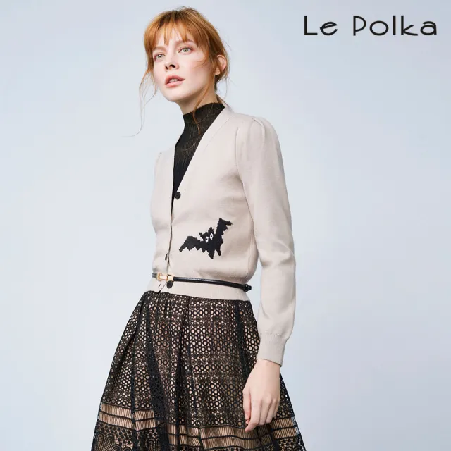 【Le Polka】蝙蝠緹花針織外罩衫-女