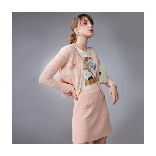 【Le Polka】小香風氣質石英粉針織外套-女(套裝/裙裝)
