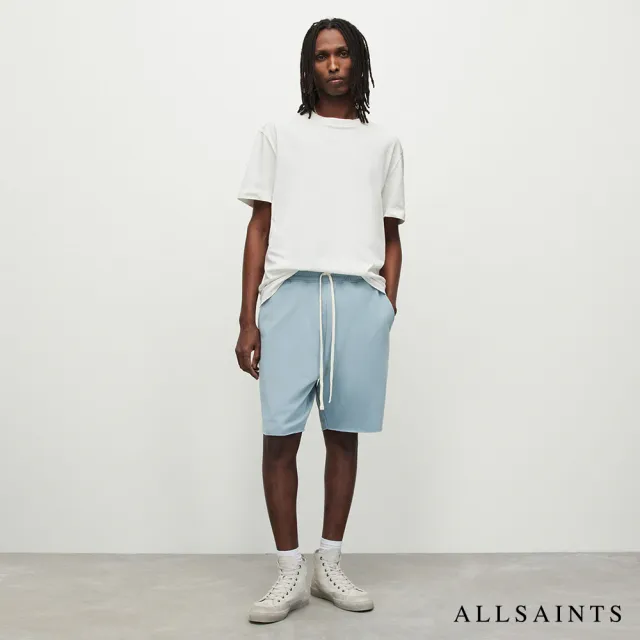 【ALLSAINTS】HELIX 休閒極簡素面抽繩棉質混紡短褲-藍 MF069S