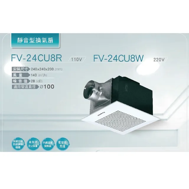 【Panasonic 國際牌】靜音換氣扇 浴室換氣扇 通風扇 110V(FV-24CU8R)