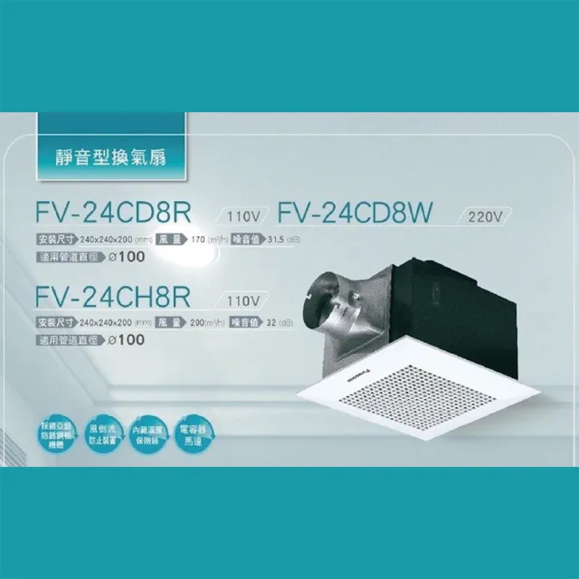 【Panasonic 國際牌】靜音換氣扇 浴室換氣扇 通風扇 220V(FV-24CD8W)