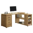 【AT HOME】書桌椅組-5尺黃金橡木色L型三抽收納書桌/電腦桌/工作桌+升降椅 現代簡約(康迪仕)