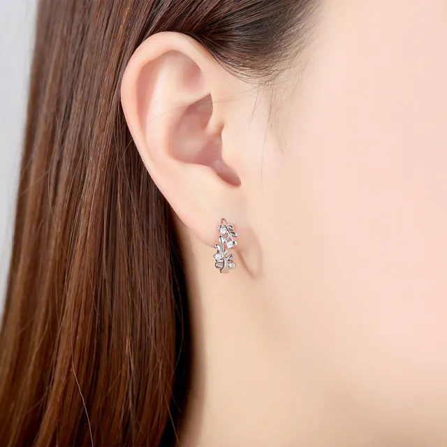 【Emi 艾迷】韓系清新芬芳優雅橄欖枝葉鋯石環繞 耳環 耳扣