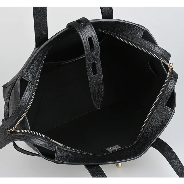 【FURLA 芙拉】FURLA Net燙金LOGO小牛皮拉鍊手提/肩背托特包(黑)