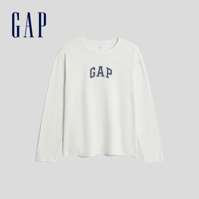 GAP 男童 Logo純棉圓領長袖T恤-白色(821305)