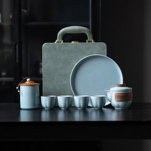 【美味好伙伴】靜心茶具組 汝窯 茶道 露營 野餐(茶具 茶壺 茶杯 茶倉 茶葉罐 茶藝)