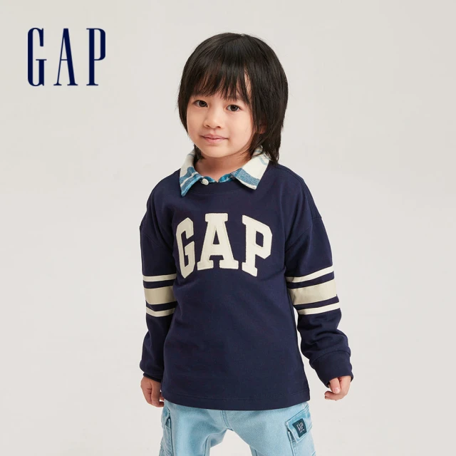 GAP 男幼童 Logo純棉圓領長袖T恤-海軍藍(784980)