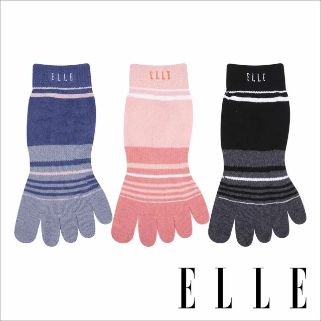 【ELLE HOMME】8雙組經典POLO條紋五趾襪(禮盒/禮物/五趾襪/五指襪/男襪/女襪/短襪/踝襪)