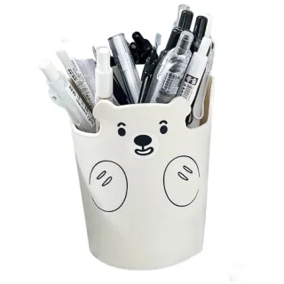 多功能可愛白熊收納筆筒(大容量 手機支架 文具盒 刷具筒 置物桶 飲料架 辦公室 學生 桌面收納)