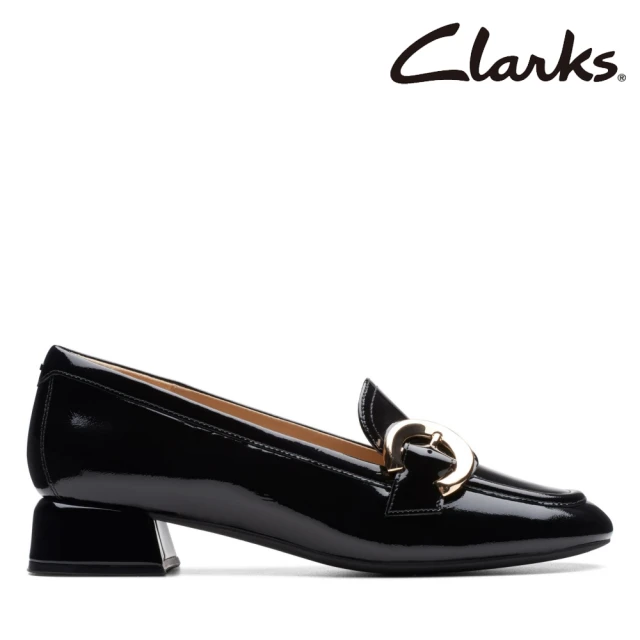 ClarksClarks 女鞋 Daiss30 Trim 優雅圓頭金屬C飾扣柔軟漆皮低跟鞋(CLF74716D)
