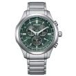 【CITIZEN 星辰】GENTS 光動能 輕量鈦金屬 三眼碼錶計時腕錶-綠43mm(AT2530-85X 防水100米)