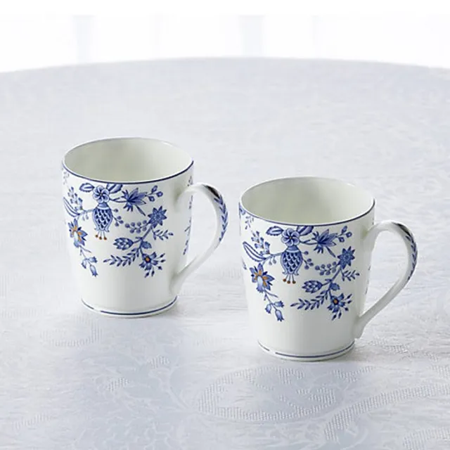 【NORITAKE】青花骨瓷藍邊馬克杯對杯(原廠禮盒組)