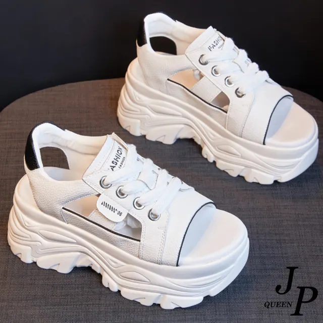 【JP Queen New York】街頭焦點透氣鏤空厚底雙層牛皮涼鞋(6色可選)