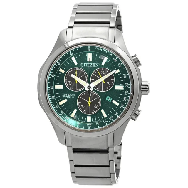 【CITIZEN 星辰】鈦金屬光動能競速腕錶 石英錶-綠/43mm(AT2530-85X)