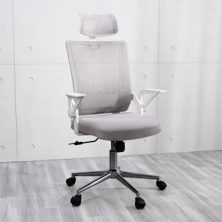 【LOGIS】灰摩斯透氣網護頸護腰電腦椅(辦公椅 人體工學椅 護頸脊椎 會議椅 主管椅 升降轉椅 書房椅)