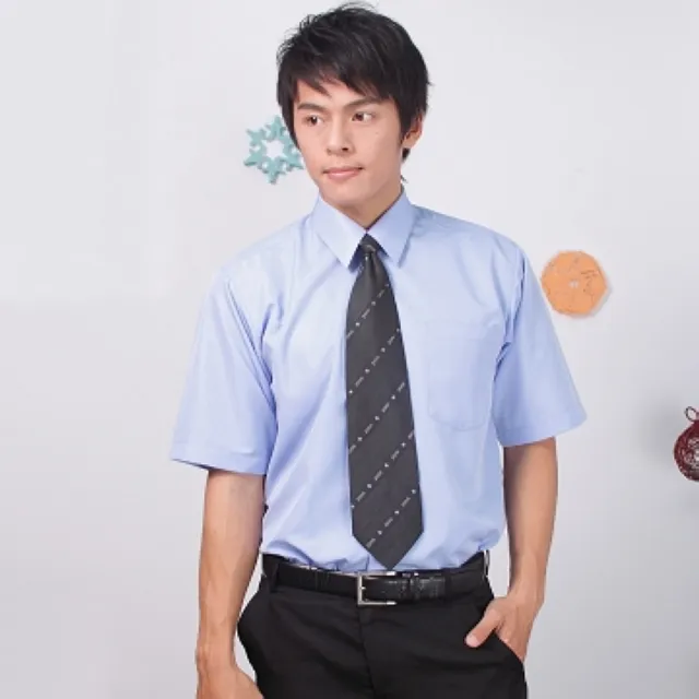 【JIA HUEI】短袖男仕吸濕排汗襯衫 藍色 素面壓紋 商務  男襯衫(台灣製造)