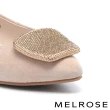【MELROSE】美樂斯 璀璨時髦晶鑽方釦羊麂皮尖頭低跟鞋(粉)